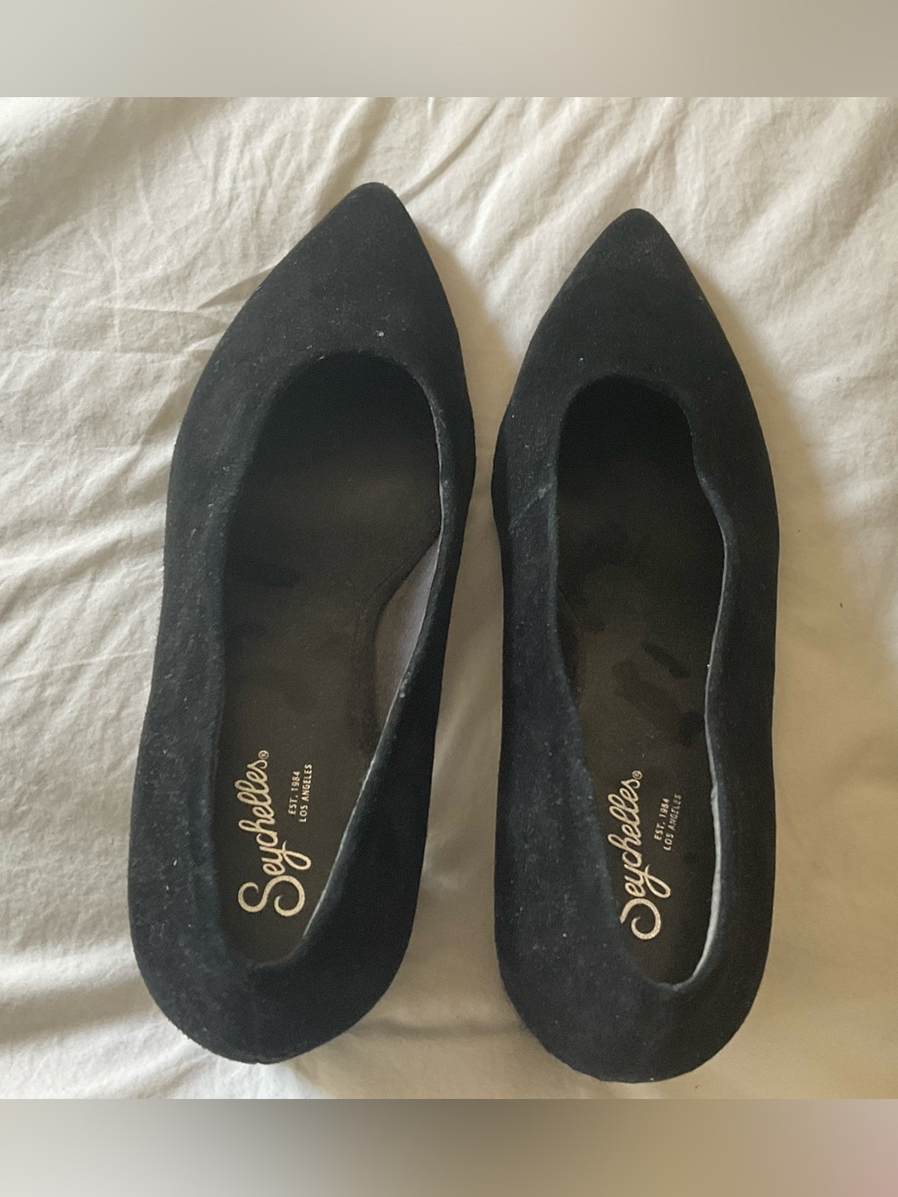 Seychelles Black Pointed-Toe Suede Flats